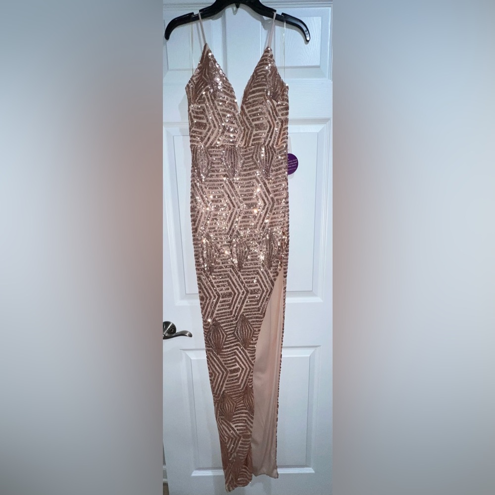 Rose Gold Slit Sequence Dress